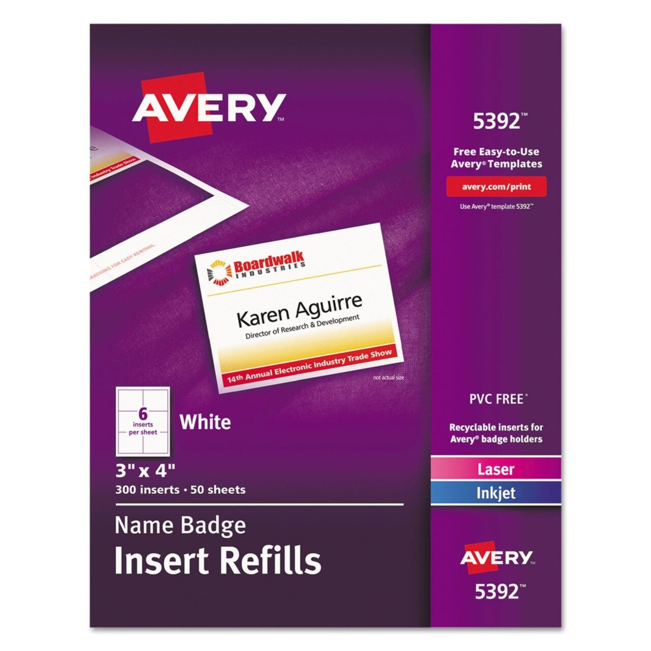 Avery 3 in. x 4 in. Horizontal/Vertical Name Badge Insert Refills - White (300/Box)